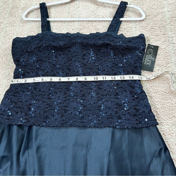 NWT Alex Evenings Navy Sequin Satin Maxi Evening Gown Dress Size 10 Tank Dress - Picture 6 of 10